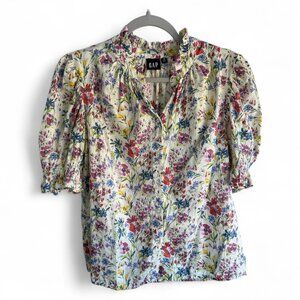Gap Multi-Color Floral Puff Sleeve Blouse - Size Small